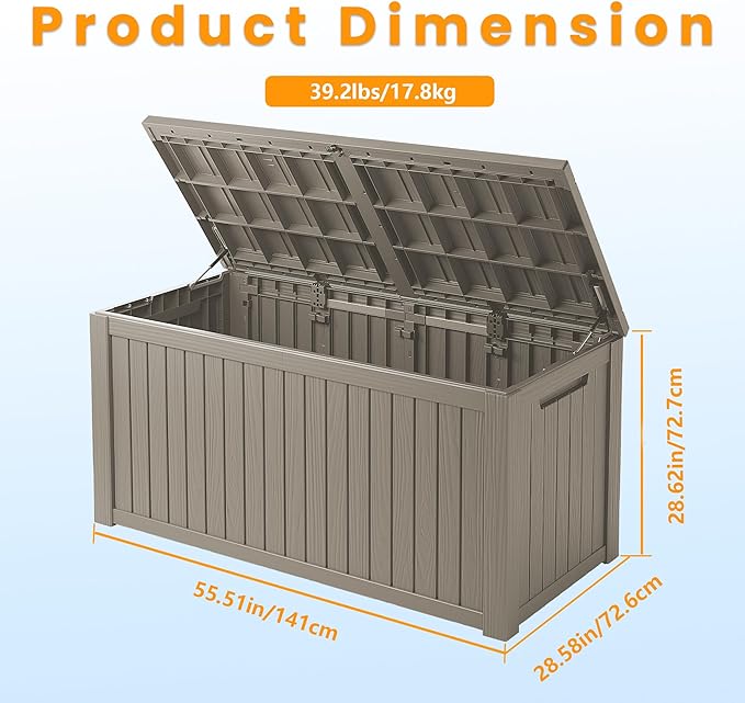200 Gallon Lockable Resin Outdoor Storage Box, Waterproof & Weather Resistant Deck Box for Patio Cushion, Garden Tools & Pool Accessories, Grey
