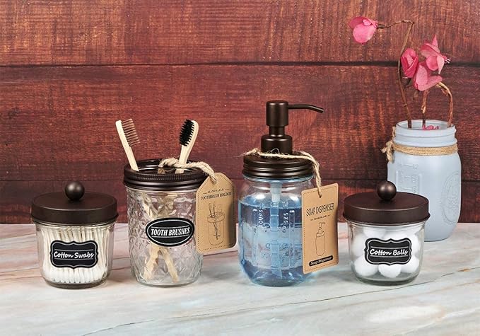 Amolliar Mason Jar Liquid Soap Dispensers, Rustproof Stainless Steel Mason Jar Lid Pump, Refill Hand Soap, Lotions, Dish Soap, Liquid Soap, Bath Soap, Farmhouse Decor for Bathroom, Kitchen 2PC(Bronze)