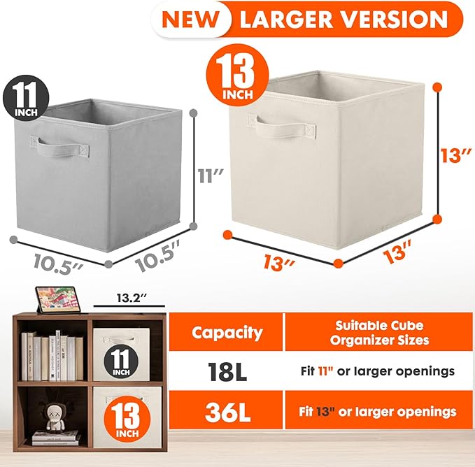 ShellKingdom Storage Bins, Foldable Fabric Storage Cubes And Cloth Storage Organizer Drawer For Closet And Toys Storage, 13 X 13 X 13 INCH, 2 Pack (Beige)