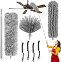 100-inch Duster with Extension Pole, 8-in-1 Cobweb Duster Kit Includes Chenille Head & Retractable Gap Cleaner, Spider Web Brush for High Ceiling, Fan, Car, and Home Cleaning