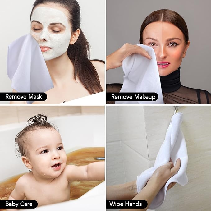 SINLAND Brushed Microfiber Facial Cloths Fast Drying Washcloth 12inch x 12inch Absorbent Face Wash Cloth Soft Makeup Remover Cloths