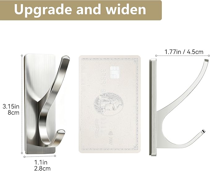 pickpiff Self Adhesive Coat Hooks for Hanging: Heavy Duty Stainless Wall Hook for Towel, Utensil, Backpack, Hat, Sturdy Metal Hanger for Bathroom, Kitchen, Door, Brushed Nickel, 6-Pack