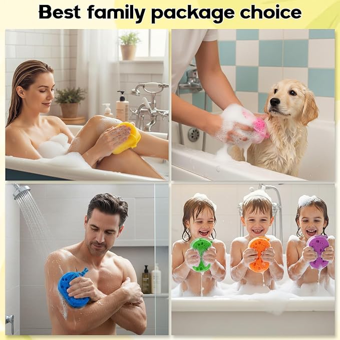 6 Pcs Exfoliating Bath Sponge Body Loofah Sponges Shower for Women Reusable Soft Bathing Pouf Foam Luffa Body Scrubber and Rich Lather, Color Matching (Bright Color)