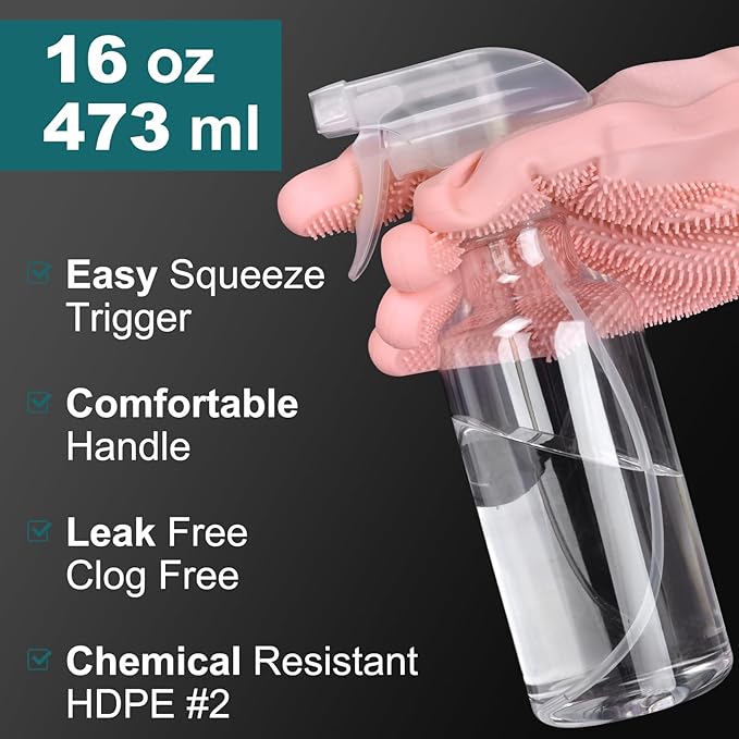 Plastic Spray Bottles, 16.9oz/2Pack,Adjustable Spray Bottles for Cleaning, Empty Spray Bottle For Hair, Plants, Pet, Vinegar, Cooking,Cleaning Solutions (2)