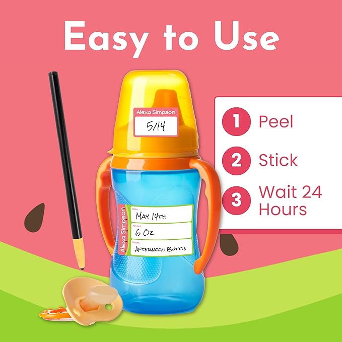 Name Bubbles - Reusable Baby Bottle Labels for Daycare (20 Labels) - Kids Washable Name Tags for Bottles, Sippy Cups, & Snack Containers, Waterproof, Baby Name Stickers, Write-On (Alligator)