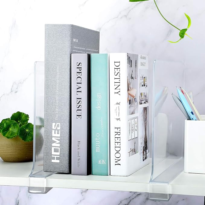 12 Pieces Clear Acrylic Shelf Dividers for Closet Organization Transparent Closet Shelf Divider Organizer Multi Functional Wood Closet Separator for Storage in Bedroom, Kitchen, Office