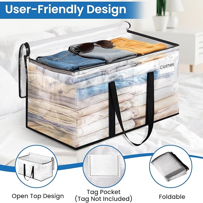 Clear Heavy Duty Extra Large Moving Bags, Reinforced Handle and Double Zipper, Storage Bags Alternative to Moving Box (2 Packs)