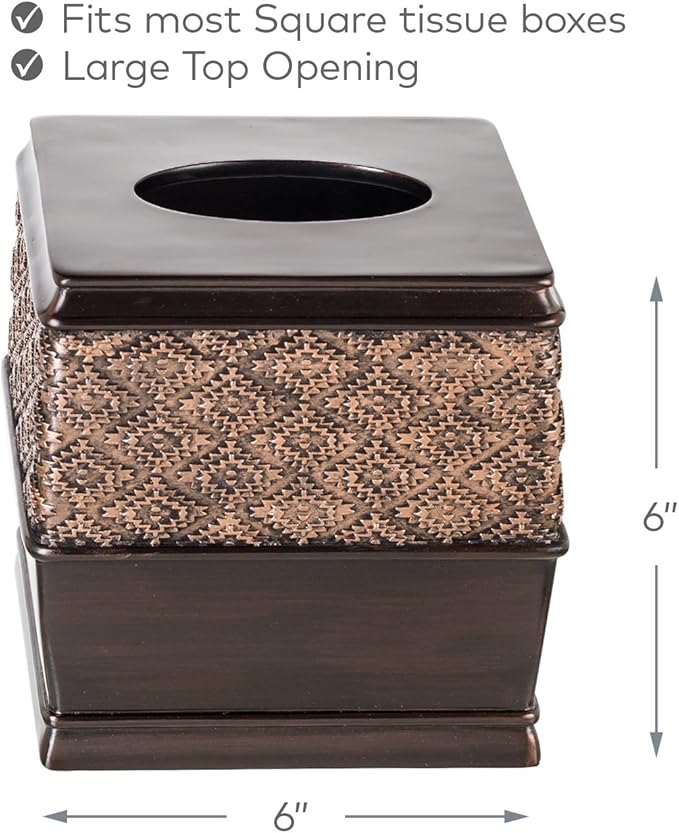 Creative Scents Dublin Brown Tissue Box Cover Square - Decorative Tissue Holder for Bathroom - Beautiful Brown Tissue Box Holder Vessel for Elegant Bathroom, Bedroom, Office Decor (Dublin Style)