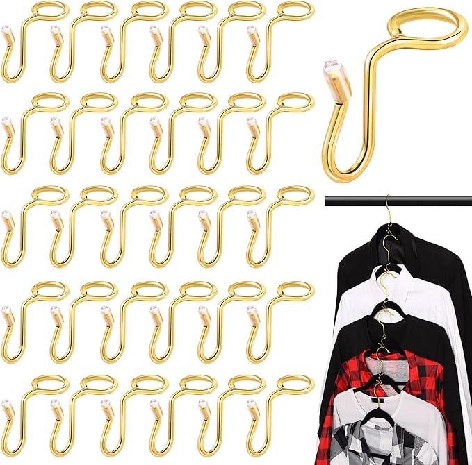 Sratte 50 Pieces Clothes Hanger Connector Hooks, Metal Clips Extender Hooks for Velvet Hangers Closet Space Saving(Gold,50 Pieces)