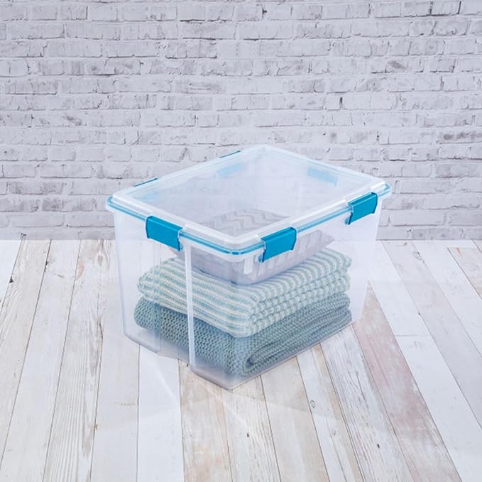 Sterilite 12-Pack Gasket Box, Weather-Resistant Storage Bins with Latching Lids, 80 Quart - Heavy-Duty Organizing Containers for Closet, Bathroom, and Office