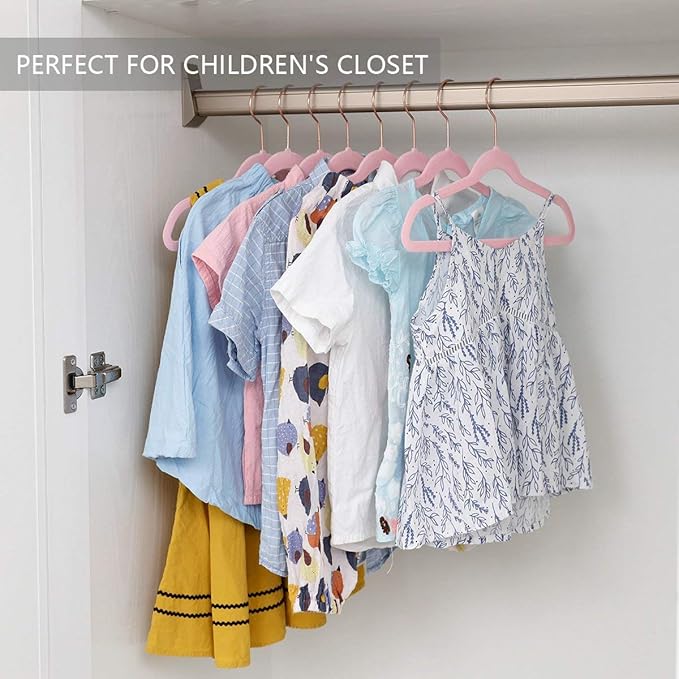 MIZGI Kids Velvet Hangers,Non-Slip Big Kids Hangers,14 Inch Hangers for Youth,Teen Clothes,Pack of 50（Pink/Rosegold）