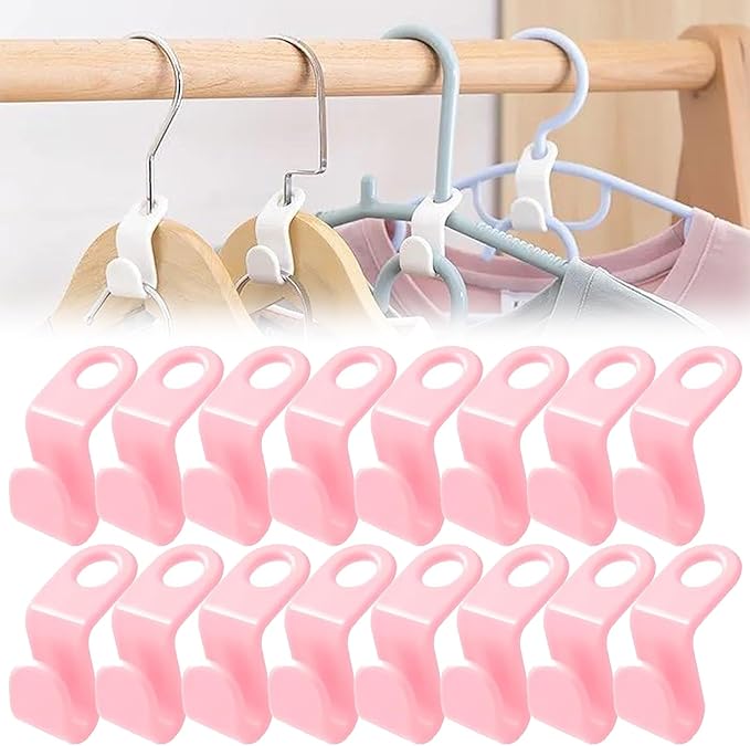 50 PCS Hanger Connector Hooks, Space Saving Hangers, Closet Hanging Organizer for College Dorm Room Essentials, Thickening Upgrade (Pink-50 Pcs)