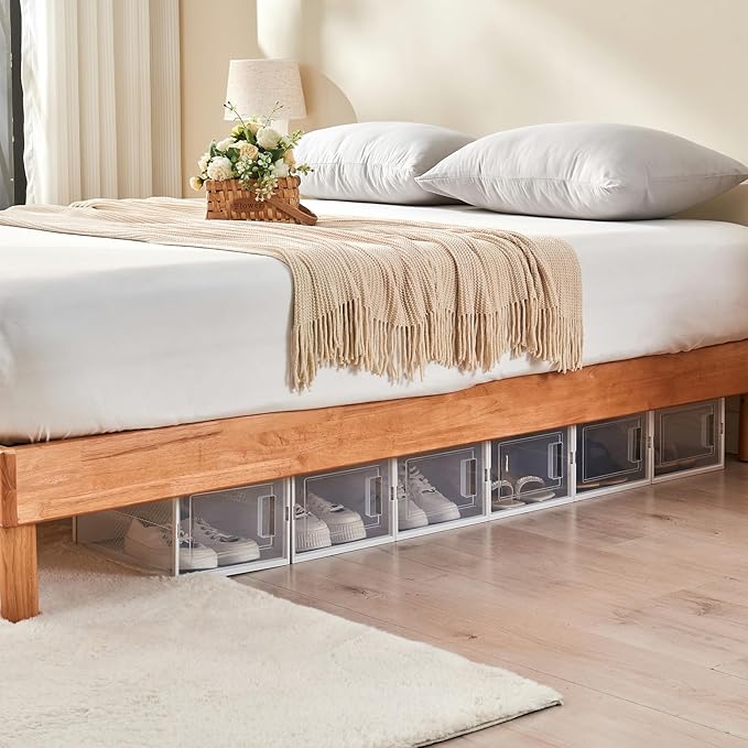 Shoe Storage Boxes, Stack Without Toppling Modular storage boxes combine freely for use in closets, under beds, hallways, and entryways. Space-saving. (Transparent, 12 Pack)