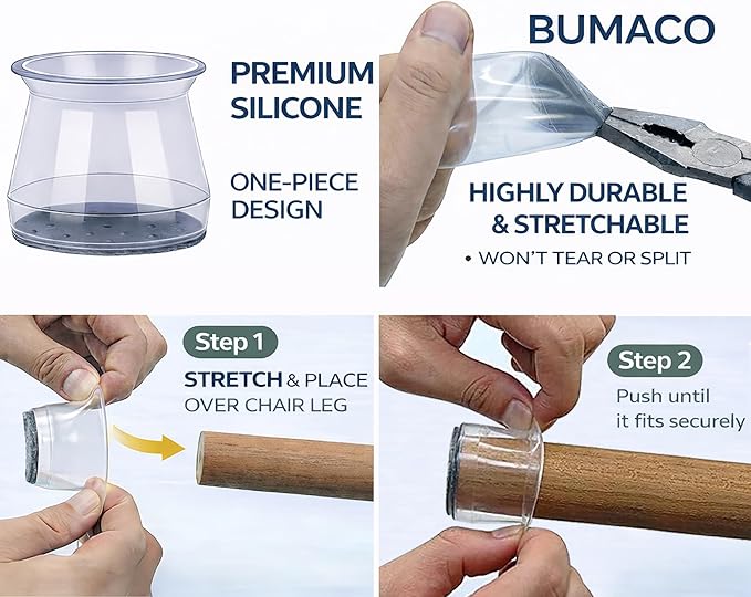 BUMACO 40Pcs Chair Leg Floor Protectors Chair Leg Protectors for Hardwood Floors Silicone Pads Covers to Protect Floors Clear Universal S (15/16" to 1-5/16")