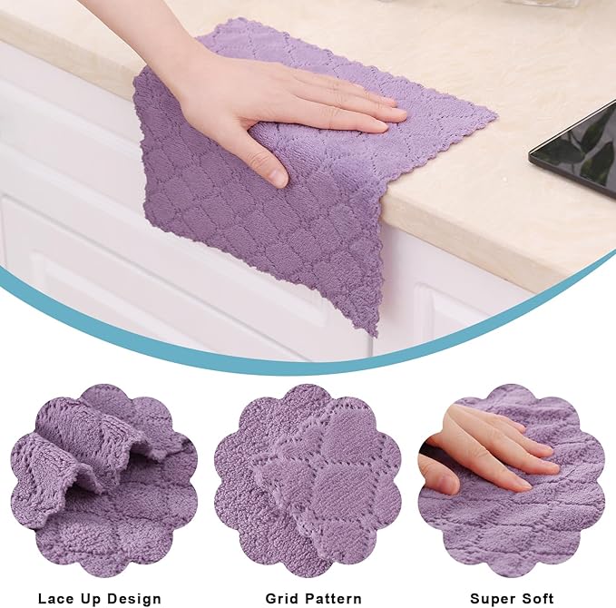 Homaxy 12 Pack Kitchen Cloths Dish Towels (10" x 10", Purple), Super Soft and Absorbent Dish Cloths, Coral Velvet Microfiber Cleaning Cloth, Nonstick Oil Fast Dry Dishcloths