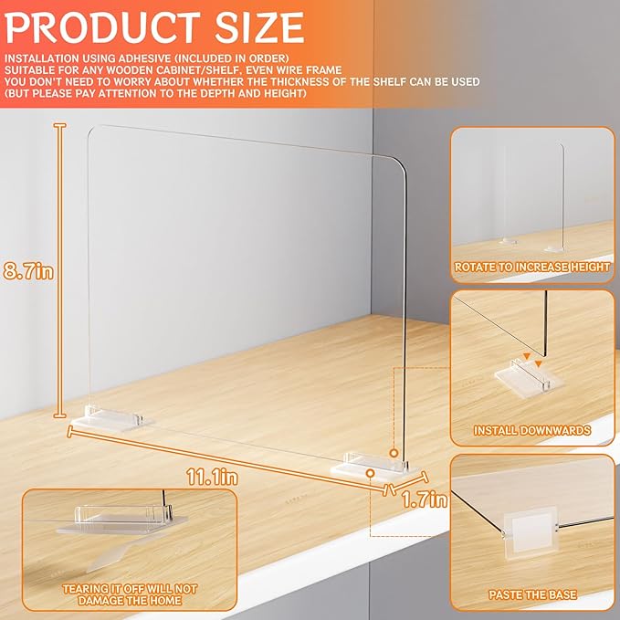 Yieach 6 Pack Acrylic Shelf Dividers for Closet Organization - Suitable for All Cupboard,Wood Shelves -Clear Closet Dividers for T Shirt,Towel,Bag,Purse Dividers,Handbag Organizer,Sweater Organizer