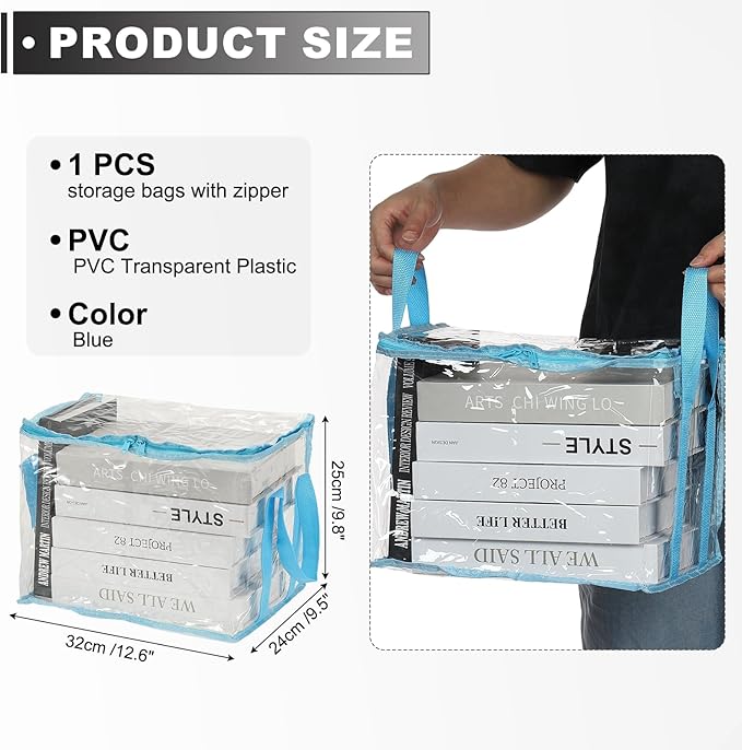PATIKIL 12.6x9.5x9.8in Clear Storage Bags, Plastic Storage Bags Clear Small Zippered Organizers Foldable Closet Bed Sheet Organizer Cube with Zipper Handles for Book Clothes Yarn,M, Blue