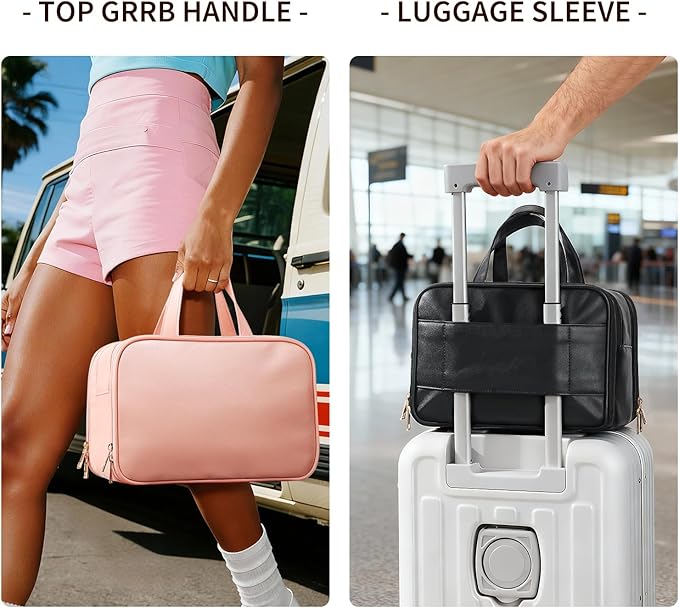 Large Travel Makeup Bag for Women with Luggage Sleeve and Reinforced Dual Handles, Featuring 10 Independent Elastic Brush Slots and 25 Pockets, Large Capacity Waterproof Cosmetic & Toiletry Organizer