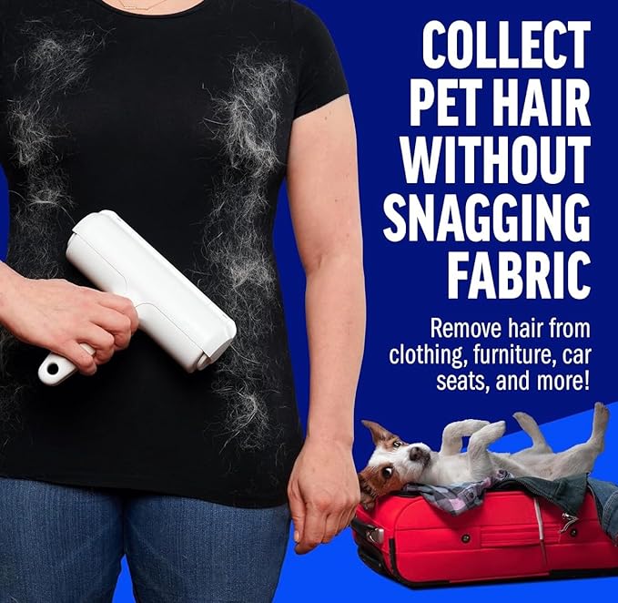 Pet Hair Remover - Reusable Lint Roller for Dog & Cat Hair - Portable Fur Removal with Self-Cleaning Base for Couch, Carpet, Furniture, and Car Seats