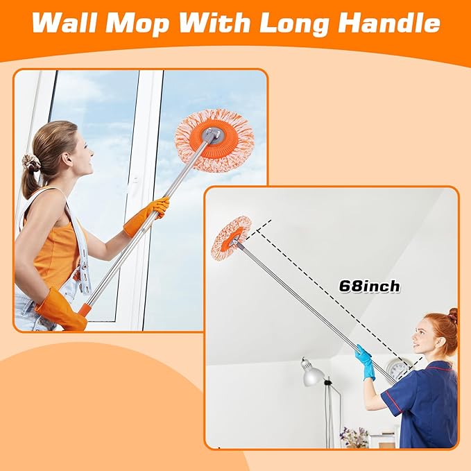 Wall Mop, Primium 68” Wall Cleaner, High-Quality Baseboard Cleaner, Professional-Grade Baseboard Cleaner Tool with Handle, Superior Quality Dust Mop, Efficient Ceiling Fan Cleaner Duster