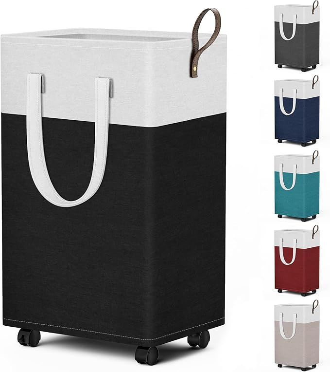 HomeHacks 75L Rolling Laundry Basket with Wheels, Collapsible & Waterproof Laundry Hamper, Mobile Clothes Hamper, Storage Laundry Bins with Handles for Laundry Room, Bedroom, Bathroom & Dorm, Black