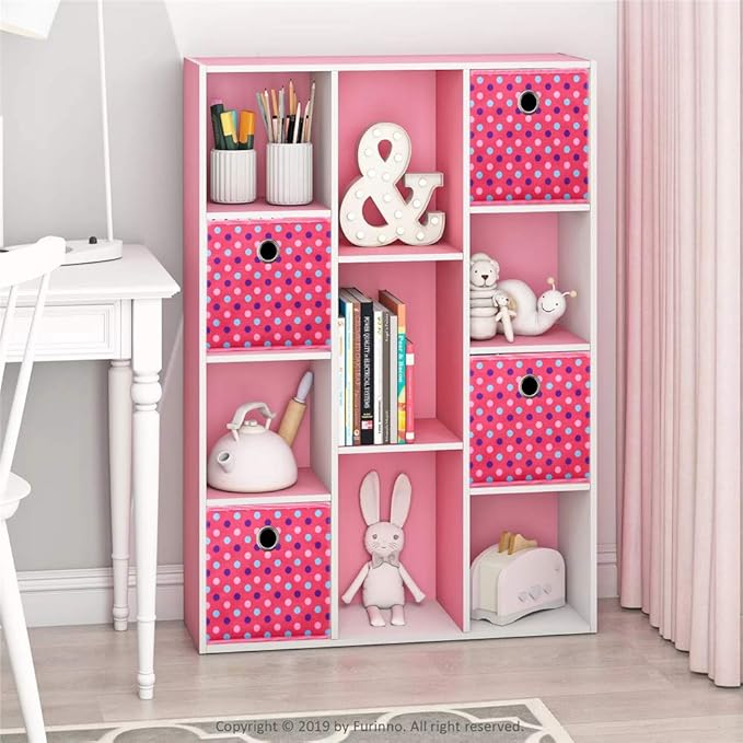 Collapsible Cloth Cube Storage Bins Polka Dot Fabric Girls Storage Pink Cube Bins Kids Storage Cubes Boxes Clothes Organizer Bin 10x10x10 Inches Foldable Storage Baskets ,QY-SC15-6