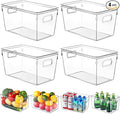 4 Pack Plastic Storage Bins with Lids, Clear Stackable Organizer with Handle, Kitchen Pantry Organizers and Storage, Perfect for Pantry, Refrigerator, Fridge, Bathroom, Cabinet, Closet, Kitchen