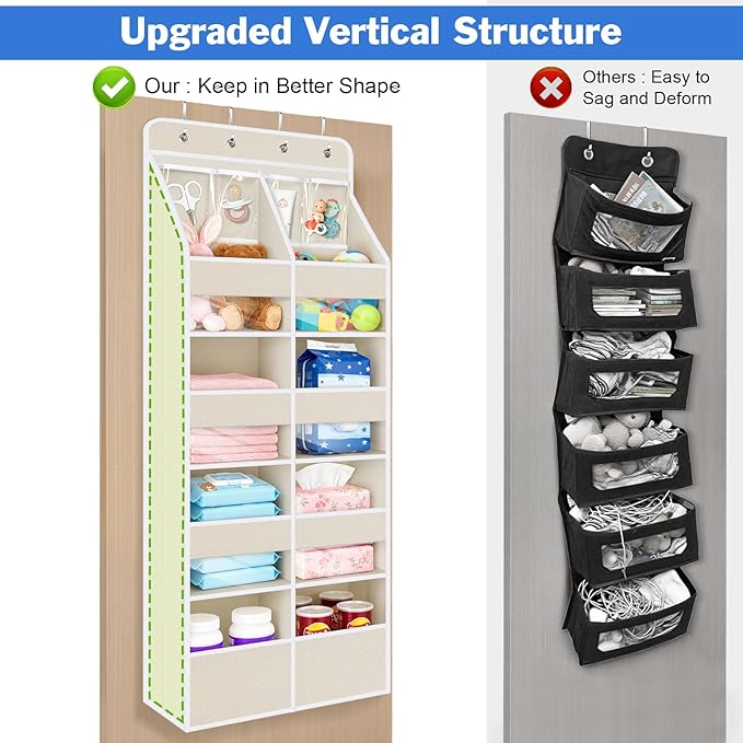 Univivi 5-Shelf Fabric Door Storage Over Door Hanging Organizer with 8 Large Pockets and 4 Small PVC Pockets Closet Cabinet Wall Mount Hanging Storage Organizers for Baby Nursery (Beige Pattern)