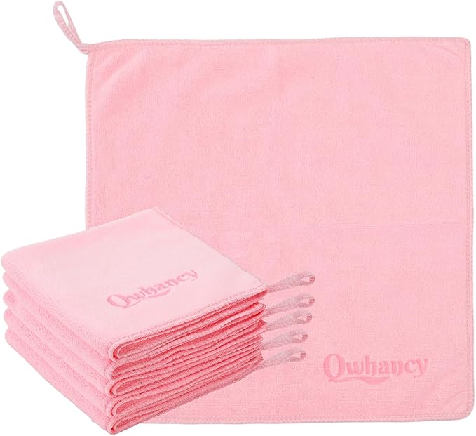 Microfiber Makeup Remover Cloth Face Towels Makeup Pads Soft Fingertip Face Wash Cloth Reusable Machine Washable High‑Absorbency Quick‑Dry Cleansing Facial Towels 12 × 12 in 6 Pack——Light Pink