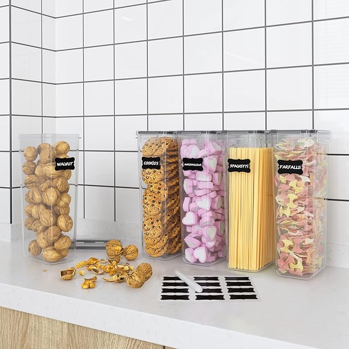 Pasta Containers, 4 Pk 2.8L Airtight Food Storage Containers, Spaghetti Containers for Pantry Organization and Storage, Kitchen Storage Containers for Noodles, Plastic Canisters with Durable Lids