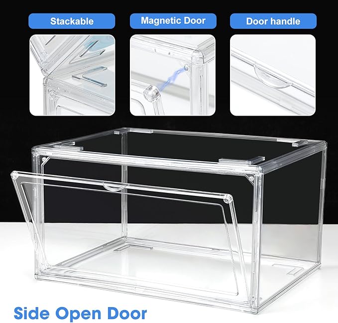 HIYOHIYO Acrylic Clear Shoe Storage Boxes Stackable for High-end Sports Shoes 360° Fully Transparent Display Box with Magnetic Door Suitable for Ankle Boots High Heels Size 14 (1-Pack)