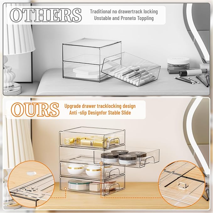 Yieach 2.2'' Tall Small Clear Stackable Storage Drawers,6 Pack Stacking Acrylic Organizers Drawers for Hair Accessories,Makeup,Pen,Art Crafts,Office Supply Organizer and Desktop Plastic Mini Drawers