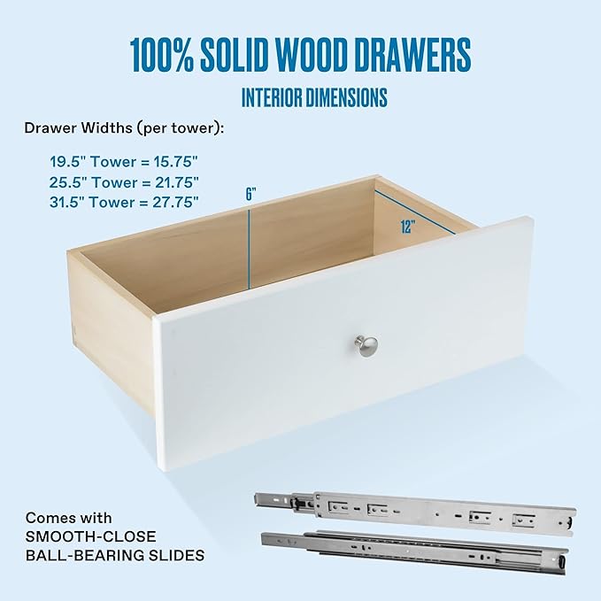 Modular Closet System Tower - With Drawers (4) - Corner Closet Organizer - White, 25.5 Inches Wide
