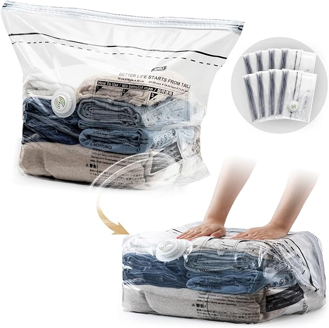 TAILINK Cube Vacuum Storage Bags, 8 Pack Medium Size (25x19x11 inch), Vacuum Seal Bags for Clothing, Compression Packing for Clothes, Blankets, Baby Clothes, No Pump Needed
