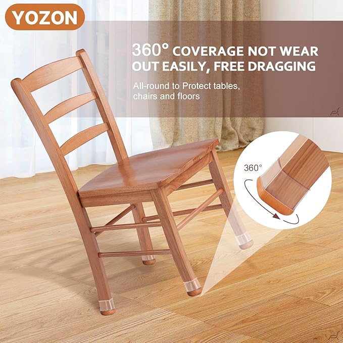 Chair Leg Floor Protectors Chair Leg Protectors for Hardwood Floors Silicone Caps Felt Strengthen Bottom Protection Anti-Scratch Reduce Noise 32 Pack Clear Square XL Fit:1-1/2" to 1-3/4" (38-44mm)