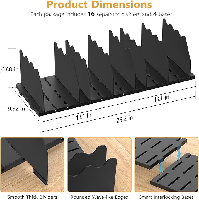 Ronlap Purse Storage Organizer for Closet, Black Closet Bag Storage Dividers Rack Shelf Purse Dividers for Closet Organization Handbag Separators Closet Purse Organizers and Storage, 4 Pack, Black