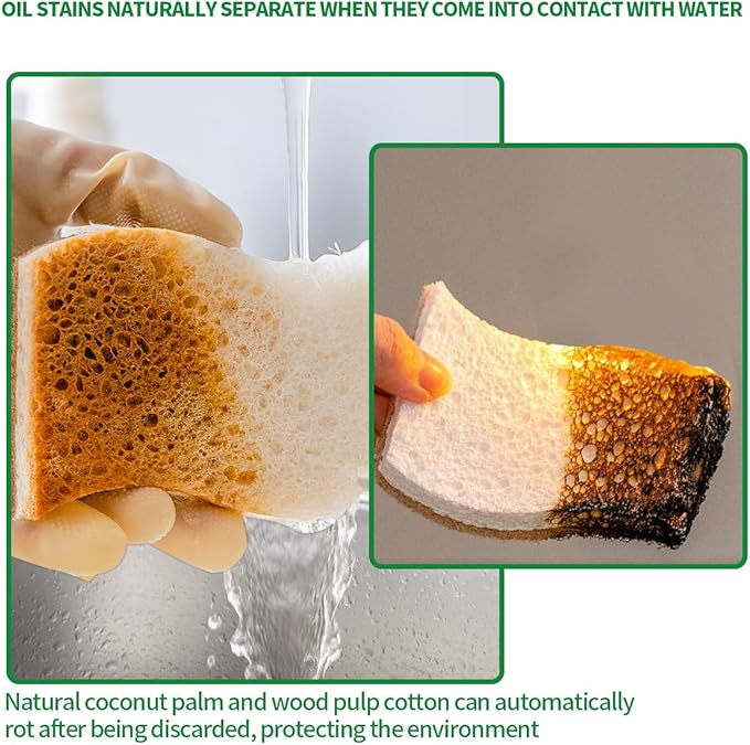 Sponges Kitchen Natural Dish Sponge Plant-Based Biodegradable Compostable Cellulose with Coconut Scrubber Sponge Non Scratch Eco Friendly Kitchen sponges for Kitchen Dishes（Pack of 16）