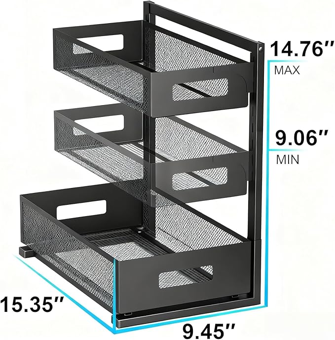 Under Sink Organizer, Adjustable Height 2 Tier Under Sink Organizers and Storage Multi-Purpose Under Sink Storage for Bathroom Kitchen
