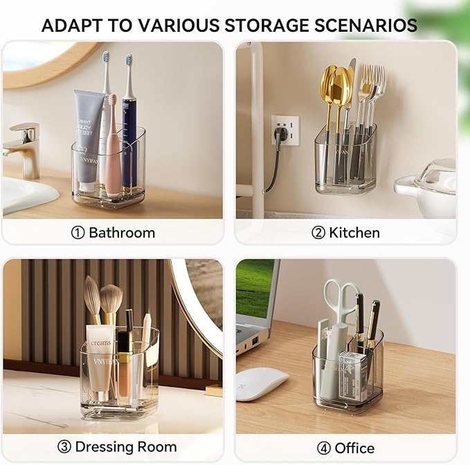 Toothbrush Holders for Bathrooms, 3 Slots Detachable Toothbrush Holder Wall Mounted with Divider, Removable Electric Tooth Brush and Toothpaste Holder Organizer for Bathroom Countertop/Kitchen/Office