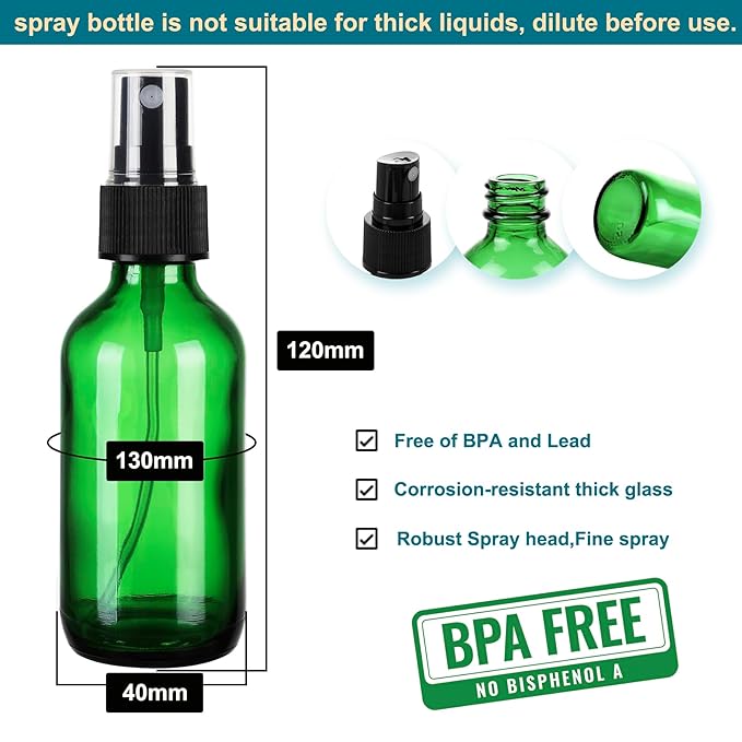 Green Glass Small Spray Bottle 2 oz 24 Packs,Fine Mist Sprayer Small Clear Bottles,Refillable Containers mini spray bottles for Cleaning Solutions and Skin Care (Green 24pcs)