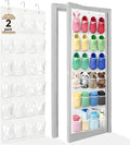 Over The Door Shoe Organizer - 2 Pack Shoe Rack for Door with 24 Pockets and Hooks, Shoe Holder Back of Door Organizers for Shoes, Hanging Shoe Organizer for Space Saving, White