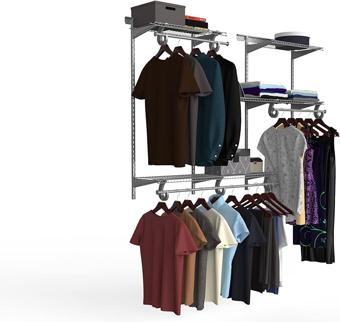 ClosetMaid ShelfTrack Wire Closet Organizer System, Adjustable from 4 to 6 Ft., with Shelves, Clothes Rods, Hardware, Durable Steel, Satin Chrome