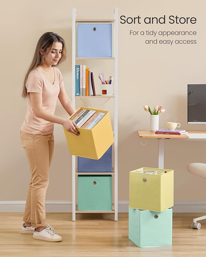 SONGMICS Storage Cubes, Set of 6 Odorless Foldable Storage Boxes, 10.2 x 10.2 x 11 Inches, Closet Organizers for Shelf, Rainbow Storage Bins, Colorful Fabric Bins for Bedroom, Living Room URFB226XA08