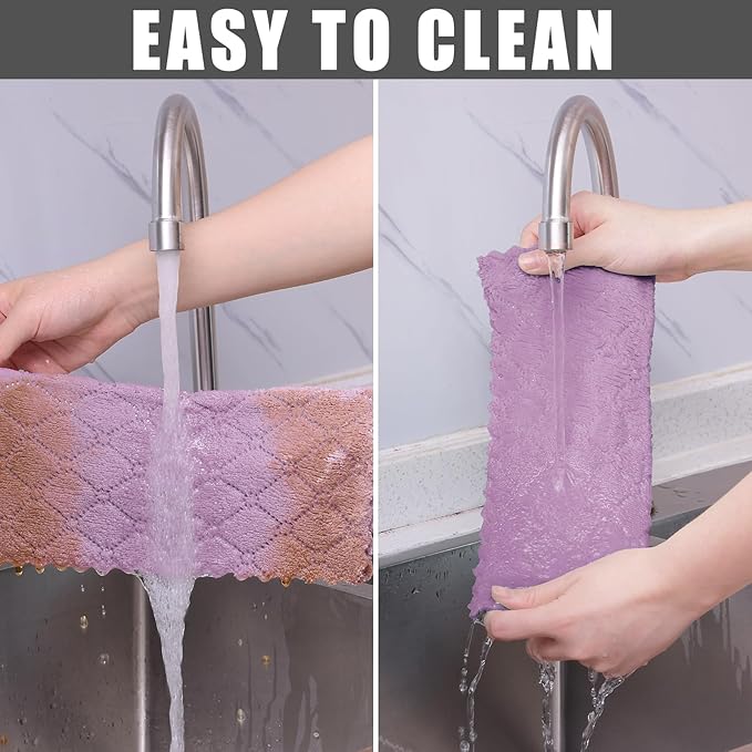 Homaxy 12 Pack Kitchen Cloths Dish Towels (10" x 10", Purple), Super Soft and Absorbent Dish Cloths, Coral Velvet Microfiber Cleaning Cloth, Nonstick Oil Fast Dry Dishcloths