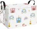 FANKANG Storage Bins, Nursery Hamper Canvas Laundry Basket Foldable with Waterproof PE Coating Large Storage Baskets for Kids Boys and Girls, Office, Bedroom, Clothes,Toys(Rec-castle carriage ）