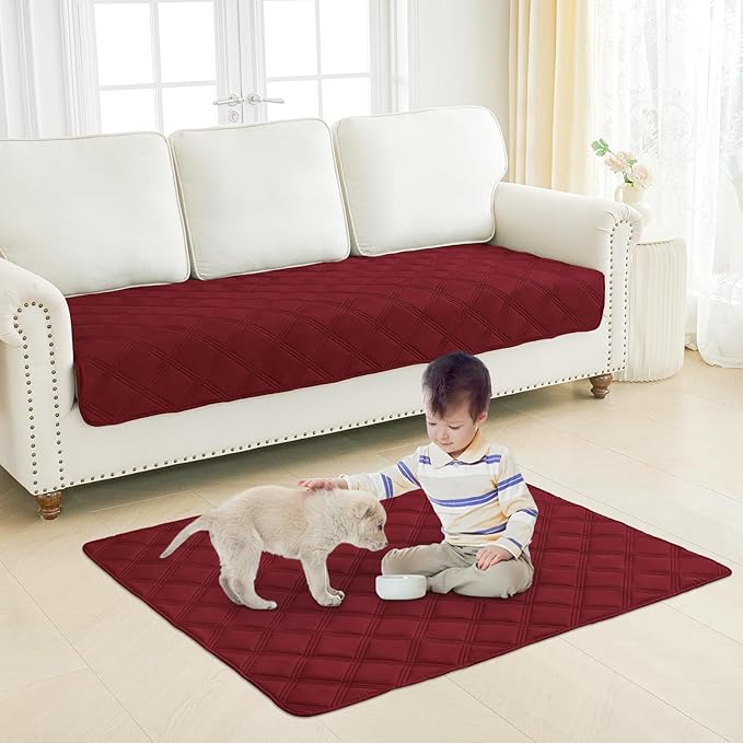Smiry Waterproof Dog Bed Cover Blanket 40x80, Soft Reversible Pet Blanket, Washable Leakproof Cats Dogs Couch Cover for Sofa, Couch, Furniture, Lattice, Wine Red/Beige