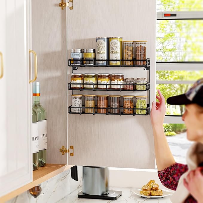 SUFAUY Wall Mounted Spice Rack, 6 Tier Heavy-Duty Metal Shelf for Kitchen Pantry, Black