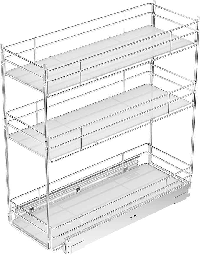 Pull Out Spice Rack Cabinet Organizer (6" W X 20½" D),3 Tier Slide Out Drawer for Narrow Cabinet, Pull Out Shelves Under Cabinet Storage for Kitchen