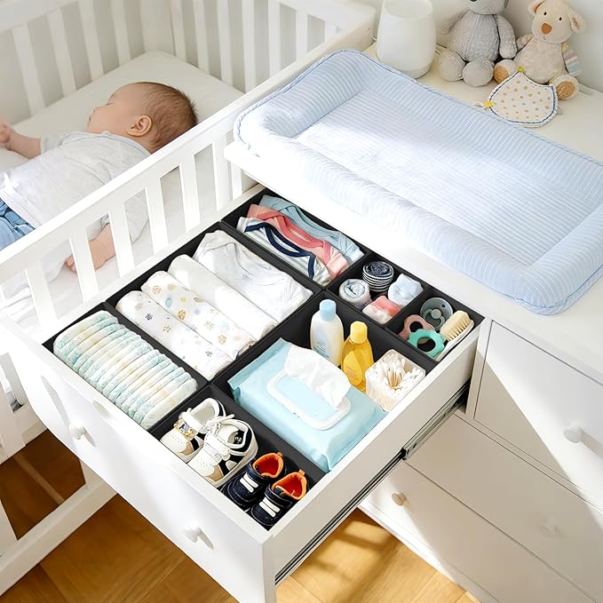 DIMJ Drawer Organizer Clothes, 26Pack Dresser Organizer, Foldable Closet Organizers and Storage, Fabric Dresser Bins, Drawer Dividers for Nursery, Baby Clothes, Underwears, Sock,Black