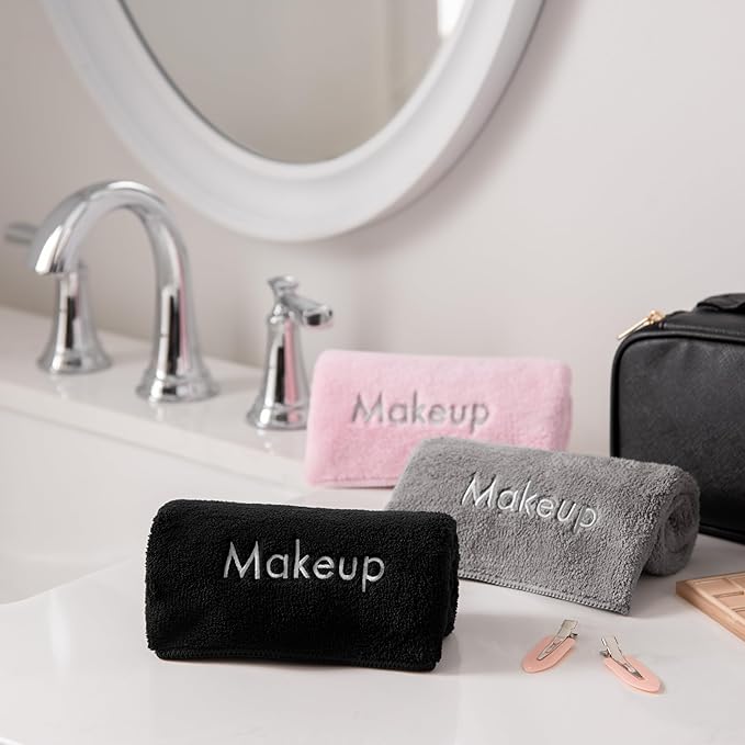 Arkwright Makeup Towels - Bulk Case of 108 - Ultra Soft & Gentle Microfiber Coral Fleece Washcloth Face Make Up Remover, Reusuable Eraser Cloth Essentials for Hosts & Artists, 13 x 13 in, Black